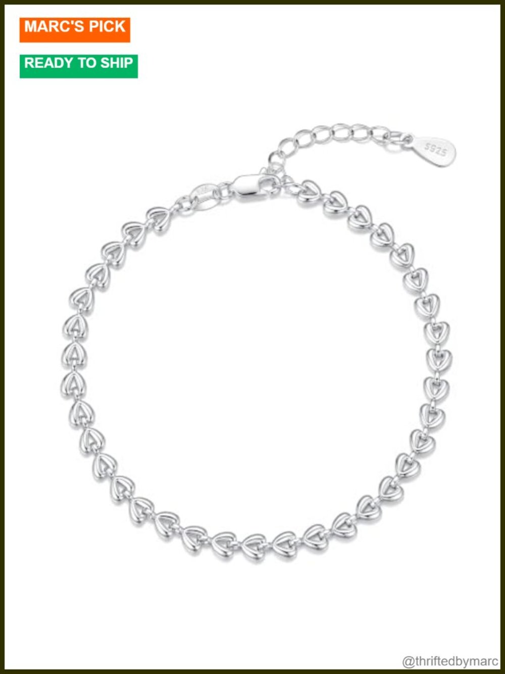 S925 Sterling Silver Heart Charm Bracelet Women Hypoallergenic Jewelry Gift